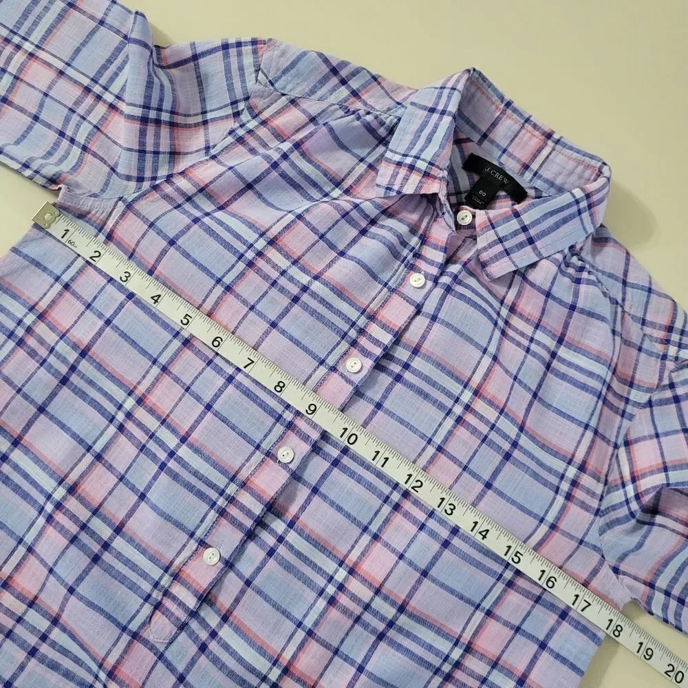 J. Crew Women's Gathered Henley Lilac Plaid Shirt
